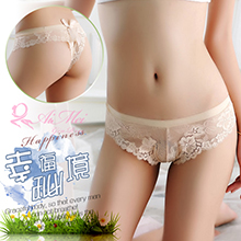 幸福秘境！大蝴蝶結蕾絲花邊T字褲﹝膚﹞