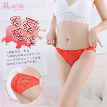 蜜愛蔓延！雙色花漾蕾絲環扣三角褲﹝紅﹞