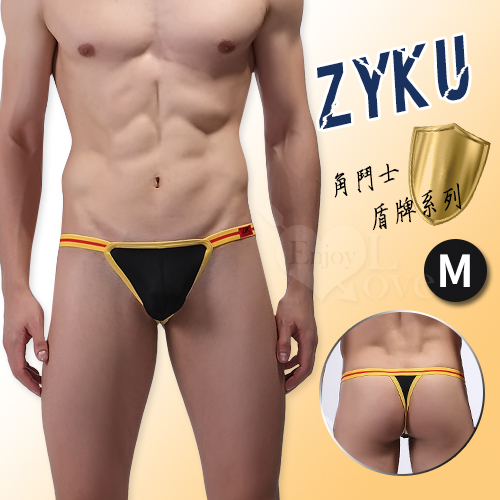 【ZYKU】角鬥士盾牌系列 ‧ 拼色包邊舒適冰絲T字褲﹝黑 M﹞