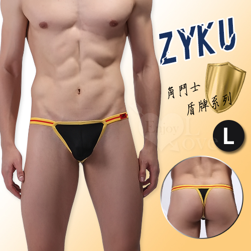 【ZYKU】角鬥士盾牌系列 ‧ 拼色包邊舒適冰絲T字褲﹝黑 L﹞