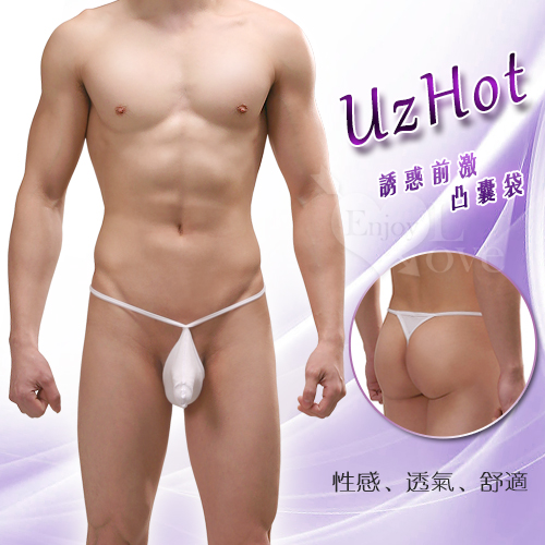 【UzHot 凸哈社】細帶誘惑前激凸囊袋丁字褲﹝白﹞