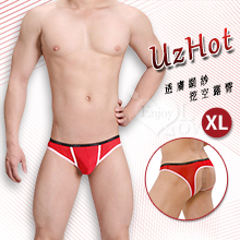 【UzHot 凸哈社】透膚網紗後挖空露臀內褲﹝紅 XL﹞