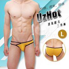 【UzHot 凸哈社】透氣網孔細帶斜邊U凸三角內褲﹝黃 L﹞
