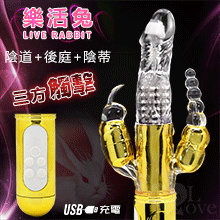 樂活兔 ‧ 4X8X36多功能旋轉+變頻震動充電按摩棒﹝陰道+後庭+陰蒂三方觸擊﹞炫金【特別提供保固6個月】