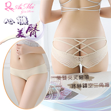 心機美臀！後雙交叉細帶冰絲鏤空中腰三角褲﹝膚﹞
