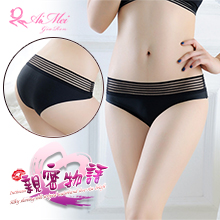 親密物語！絲滑冰絲條紋褲頭低腰三角褲﹝黑﹞