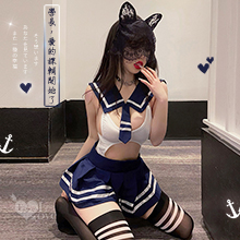 學生角色扮演服！獨立水手領深U開襠衣百褶短裙四件式套裝