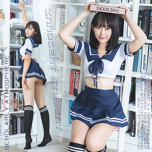 學生角色扮演服!大方水手領短上衣百褶短裙四件式套裝
