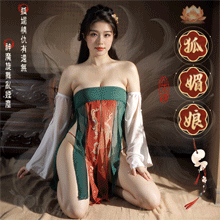 【棉花糖女孩】大尺碼情趣睡衣！古典唐風印花分片開衩裙飄逸舞袖三件組