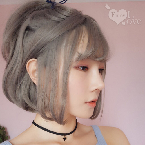 成人or娃娃裝扮假髮 ‧ 空氣瀏海C字內灣燙短直髮 / 奶奶灰