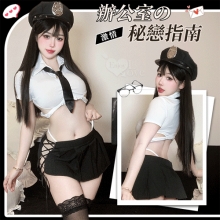 秘書角色扮演服!俐落襯衫領短上衣側綁帶露臀短裙五件式套裝