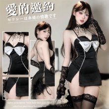 情趣夜店派對服!哥德式刺繡花朵裸背交叉愛心領四片連身裙五件式套装