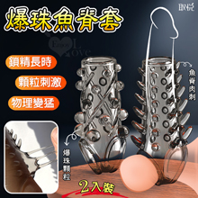 取悅 ‧ 爆珠20大顆粒+24魚脊肉刺龜頭套-透明黑﹝不同款式-2只組裝﹞