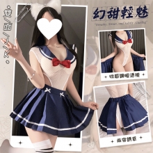 學生角色扮演服!性感網眼透視高衩開襠連身衣 × 百褶裙甜魅二件組